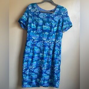 Silk Valerie dresses Pure silk shell Hawaii print blue dress fully lined size 12